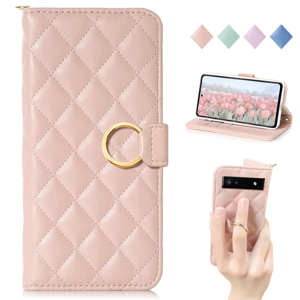 MAGICASE 適用 Google Pixel 6a ケース 手帳型 人気 Pixel 6a 手帳型 ケースカード収納 横置き機能 スマホカバー グーグル ピクセル 6a ケース 手帳型 可愛い チェック柄 女性 おしゃれ 財布型 全面保護 衝撃吸収 レディース 肌感レザー 着脱しやすいかわいい 男女兼用 贈り物 アプリコット