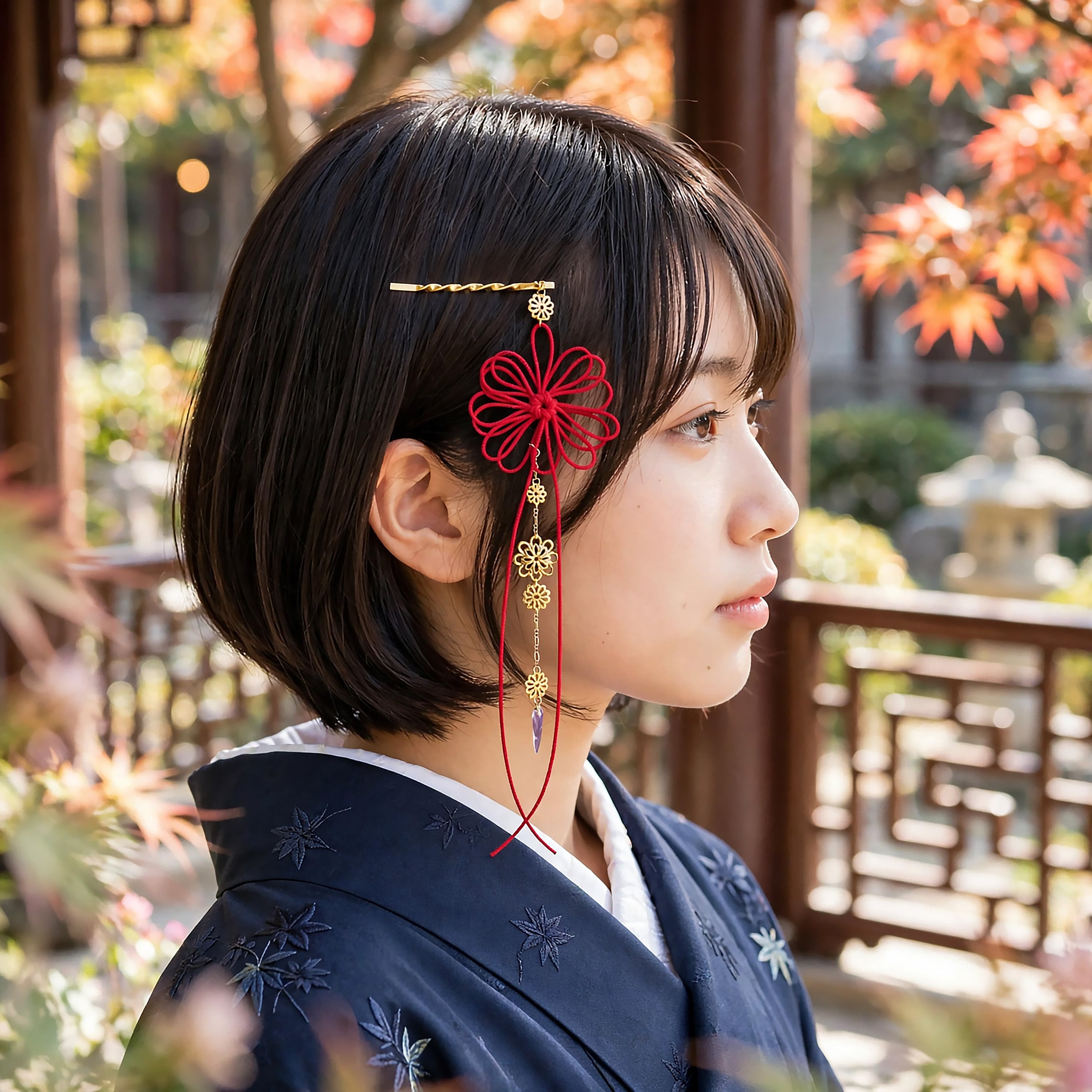 飾り結びヘアピン「覚ユコト、晴」【軽量快適】ショートヘアも簡単和風アレンジ。