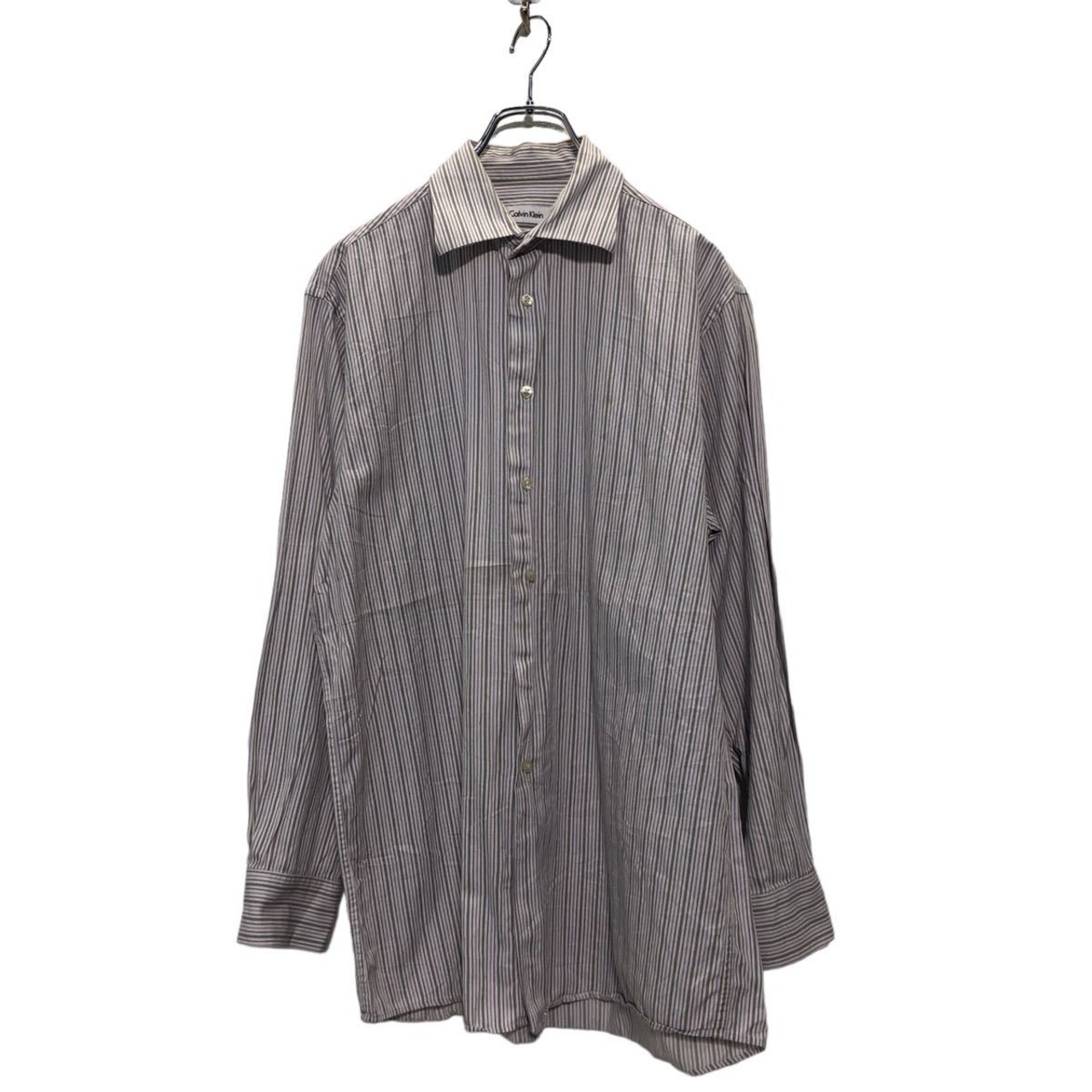 Calvin Klein 長袖シャツ ストライプシャツ L ホワイト パープル 