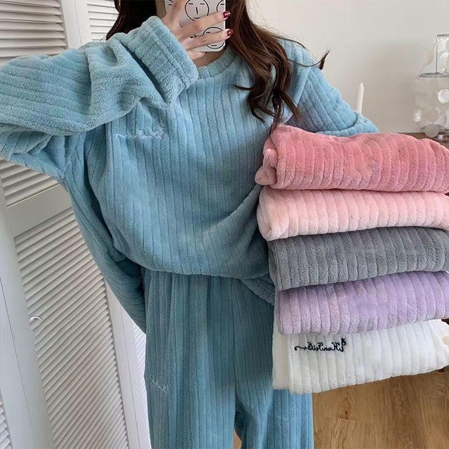 レディース★♪居服★♪厚手★♪パジャマ★♪6色★♪トップス＋ズボン★♪2点セット