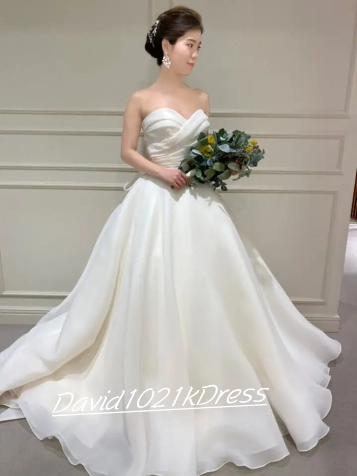 高品質！ ウエディングドレス ホワイト ベアトップ 結婚式/披露宴 
