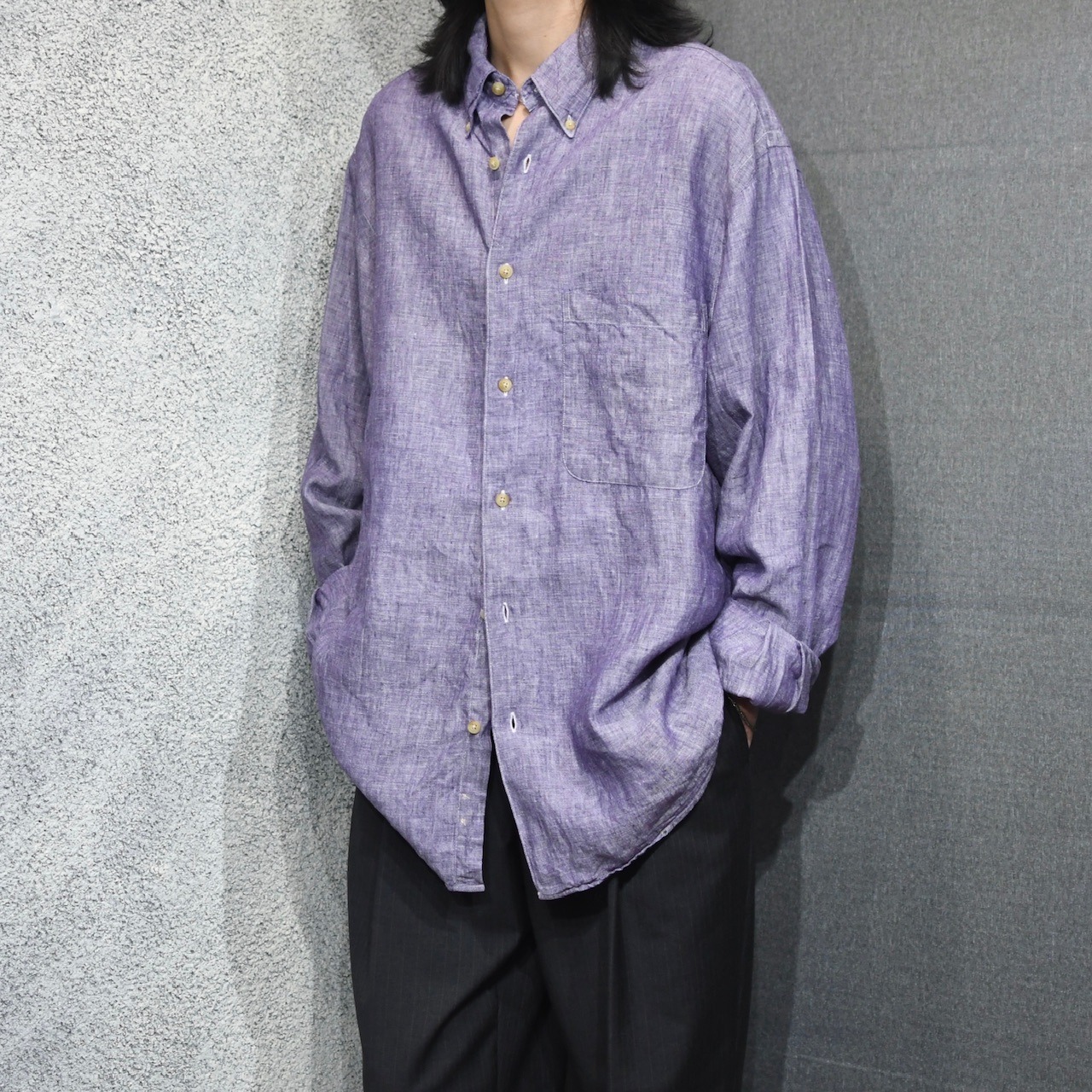 marble purple linen button down shirt