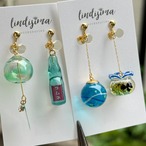 【片耳販売】日本の夏を感じる金魚鉢のミニチュアピアス イヤリング