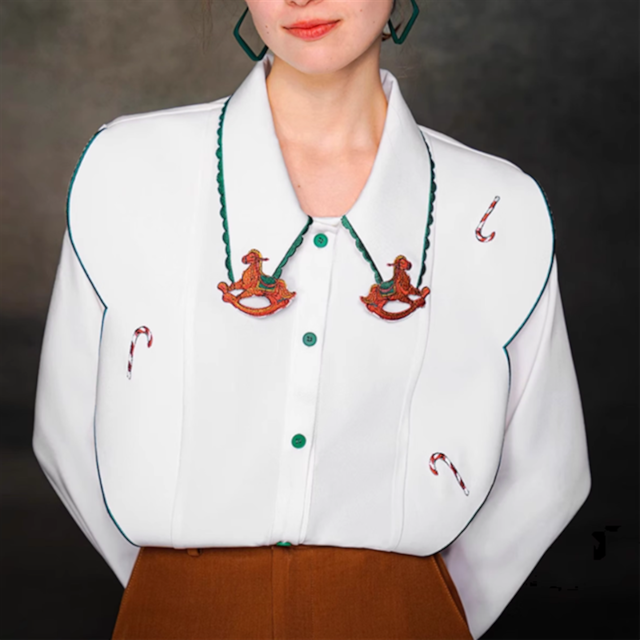 【Camoooni】木馬刺繍カラーシャツ 2color 10829