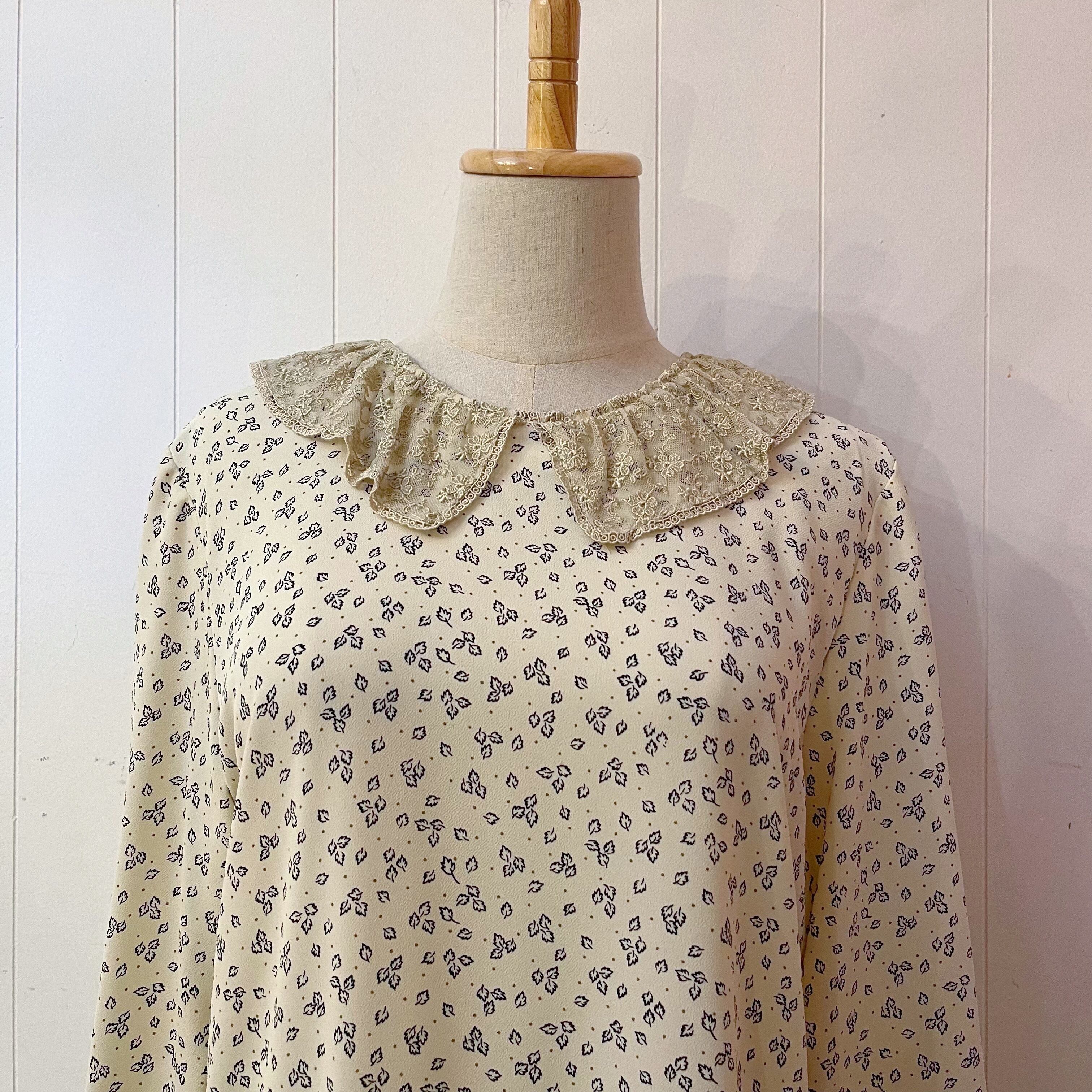 flower lace collar side ribbon one-piece