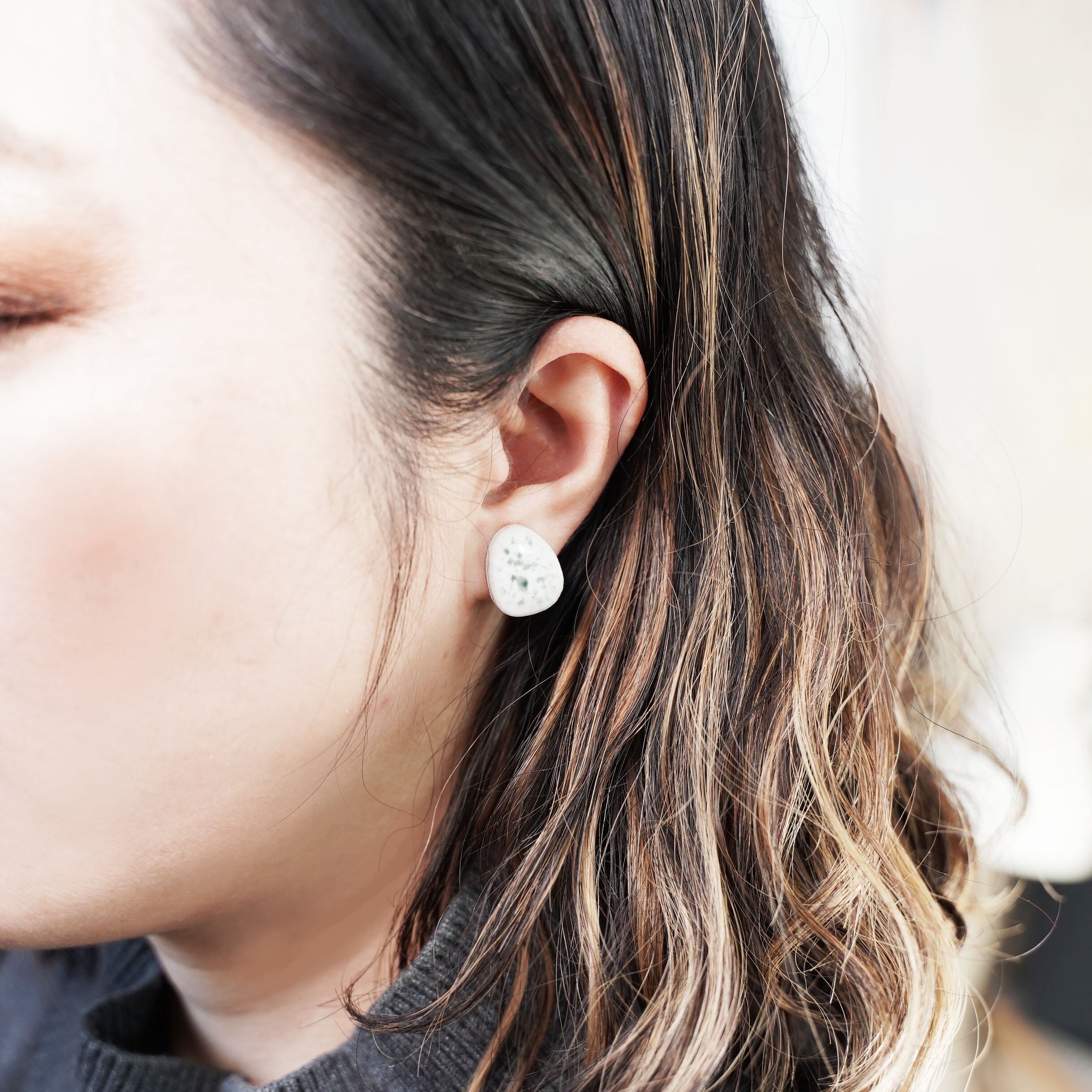 T-230 美濃焼 銀絵付け + ヴィンテージ タイル ピアス / イヤリング