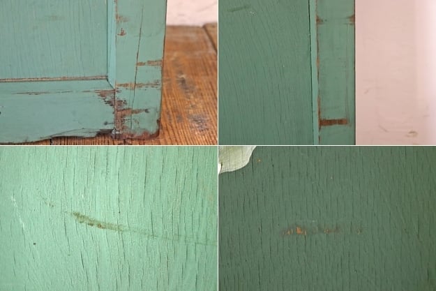 レトロ 建具 扉 引き戸 ドア ペイント 緑 グリーン 花柄 木製