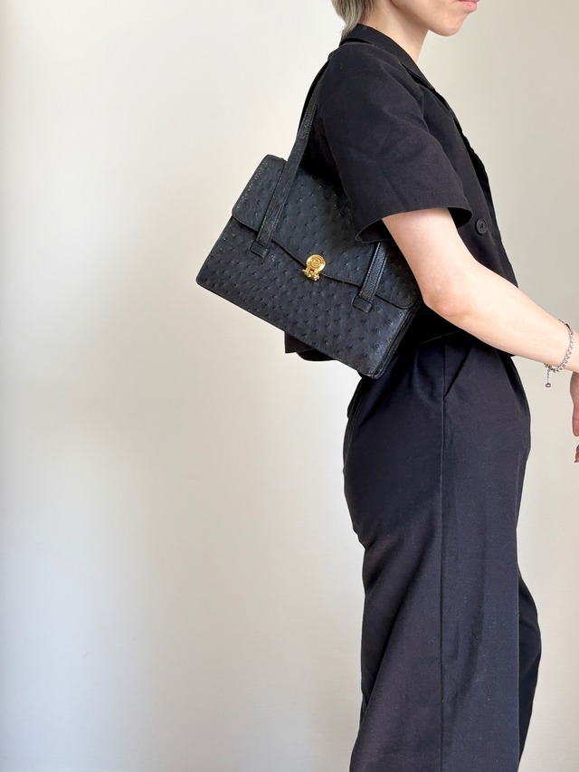 Christian Dior クリスチャン ディオール ハンドバッグ ブラック オーストリッチ vintage ヴィンテージ オールド 4keybj