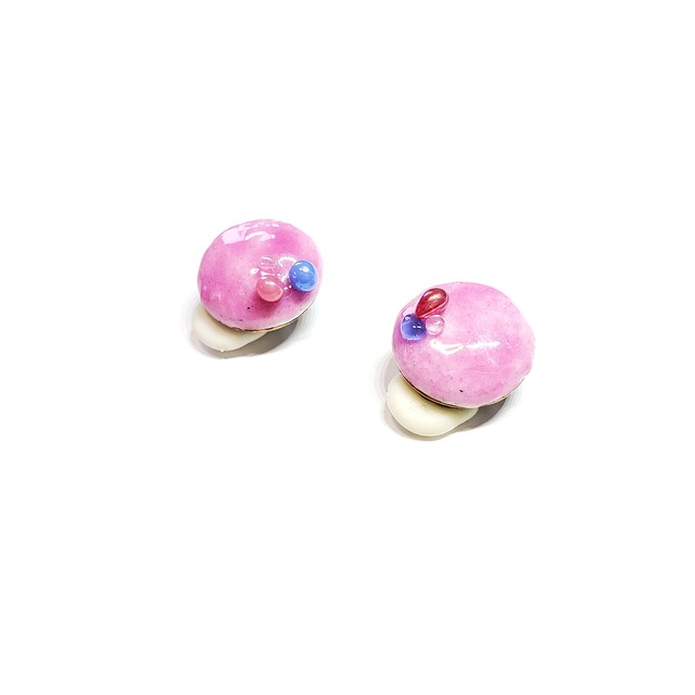七宝焼イヤリング　シクラメンピンク×粒フリット
