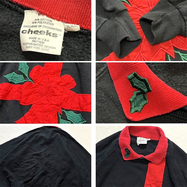 1点物◇USA製ビンテージ90s黒赤襟スウェット古着メンズXLレディースOK