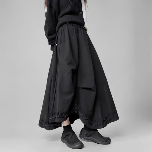 Asymmetric ruffle hem maxi skirt C1648
