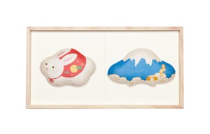 お正月　和紙の縁起物　2種飾り（干支  卯 (うさぎ・梅)・富士山）F02-029