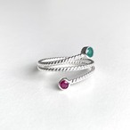 エメラルドとルビーの スパイラルリング silver 925