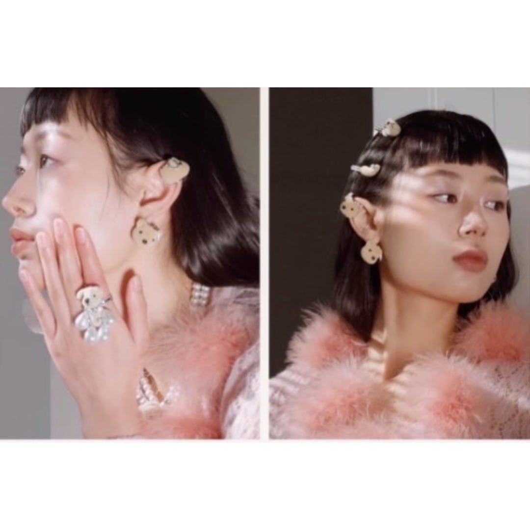YVMIN テディベア ヘッド ジルコニア イヤリング ピアス シルバー