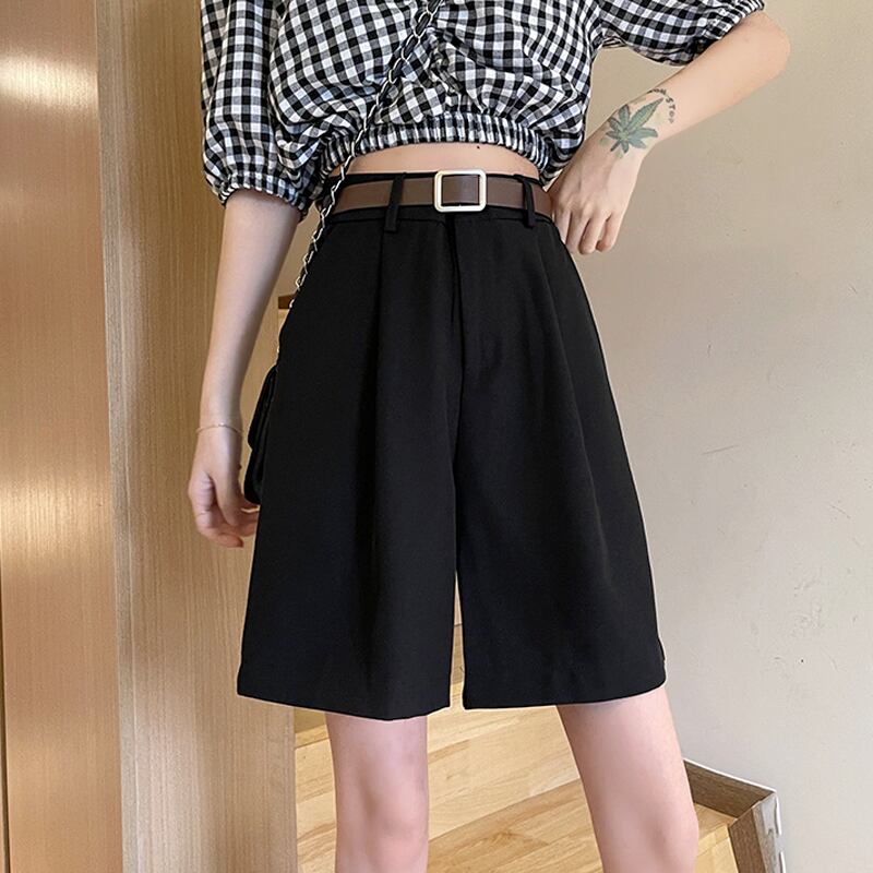 ブラックショーツ サマー薄手ハイウェストウェストルーズパンツ 夏物 ブルマー スーパーモール12039982003