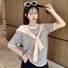 ✞ ボーダーTシャツ ☆ストライプ 黒ネイビーｘホワイト or アプリコットネイビーｘホワイト トップス✞ゴスロリ SM ミリ 甘ロリ クラロリ 和ロリ エレガント 黒ロリ 姫ロリ 華ロリ BB-BB9871459