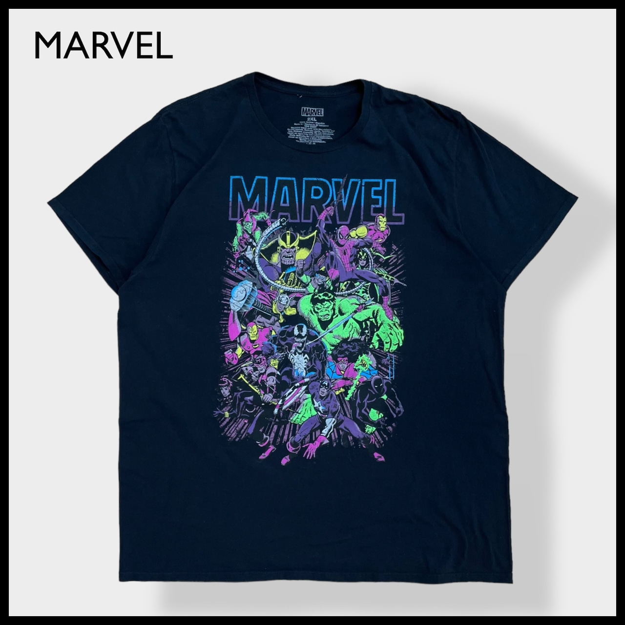 【MARVEL】2XL ビッグシルエット ロゴ プリント オフィシャル 公式 Tシャツ アベンジャーズ スパイダーマン アイアンマン マイティソー ハルク キャプテンアメリカ ヴェノム アメコミ マーベル 半袖 US古着