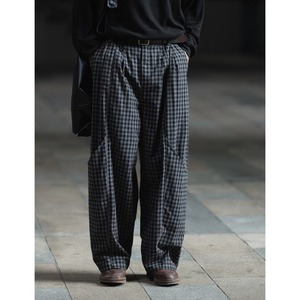 レトロチェック柄ワイドレッグパンツ　979