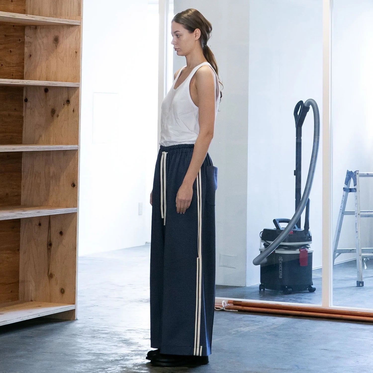 my beautiful landlet JACQUARD CHECK JERSEY WIDE EASY PANTS BLUE | nua