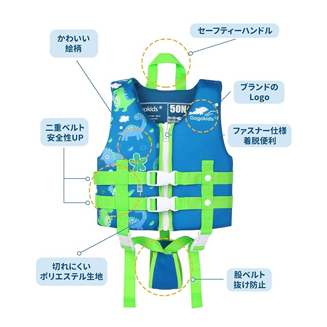 Gogokids ライフジャケット Lサイズ 2個セット Gogokids フローティングベスト 子供用ライフジャケット 股ベルト付き
