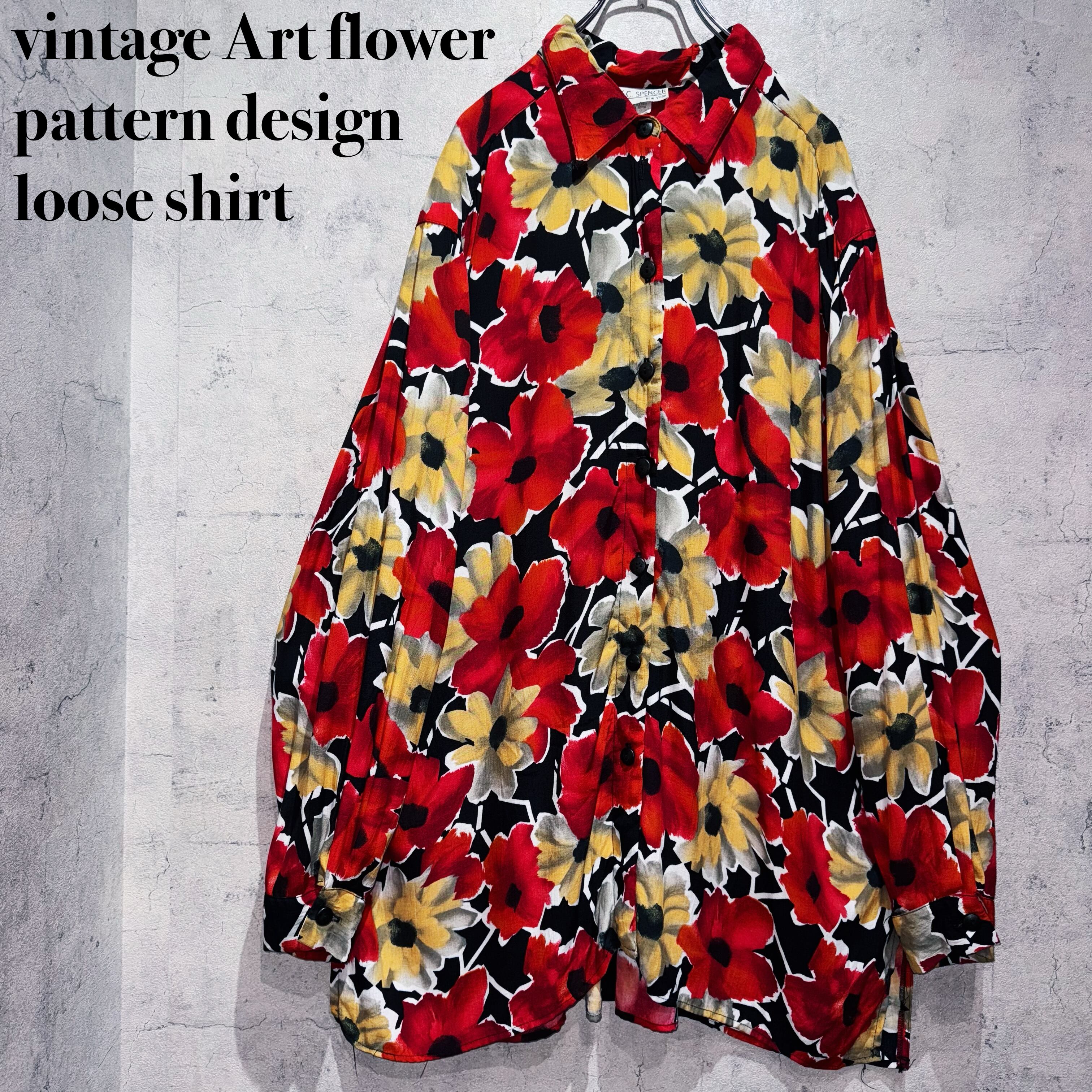 vintage Art flower pattern design loose shirt