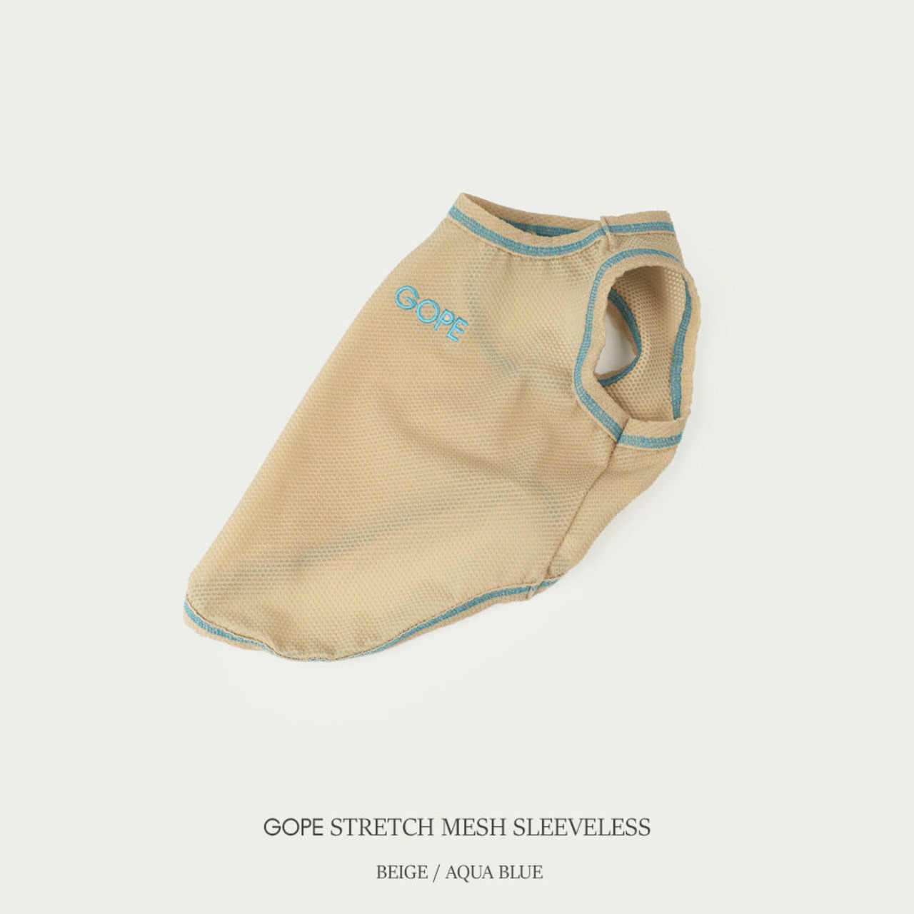 【予約】[ GOPE ] Stretch Mesh Sleeveless｜BEIGE × AQUA BLUE - 2