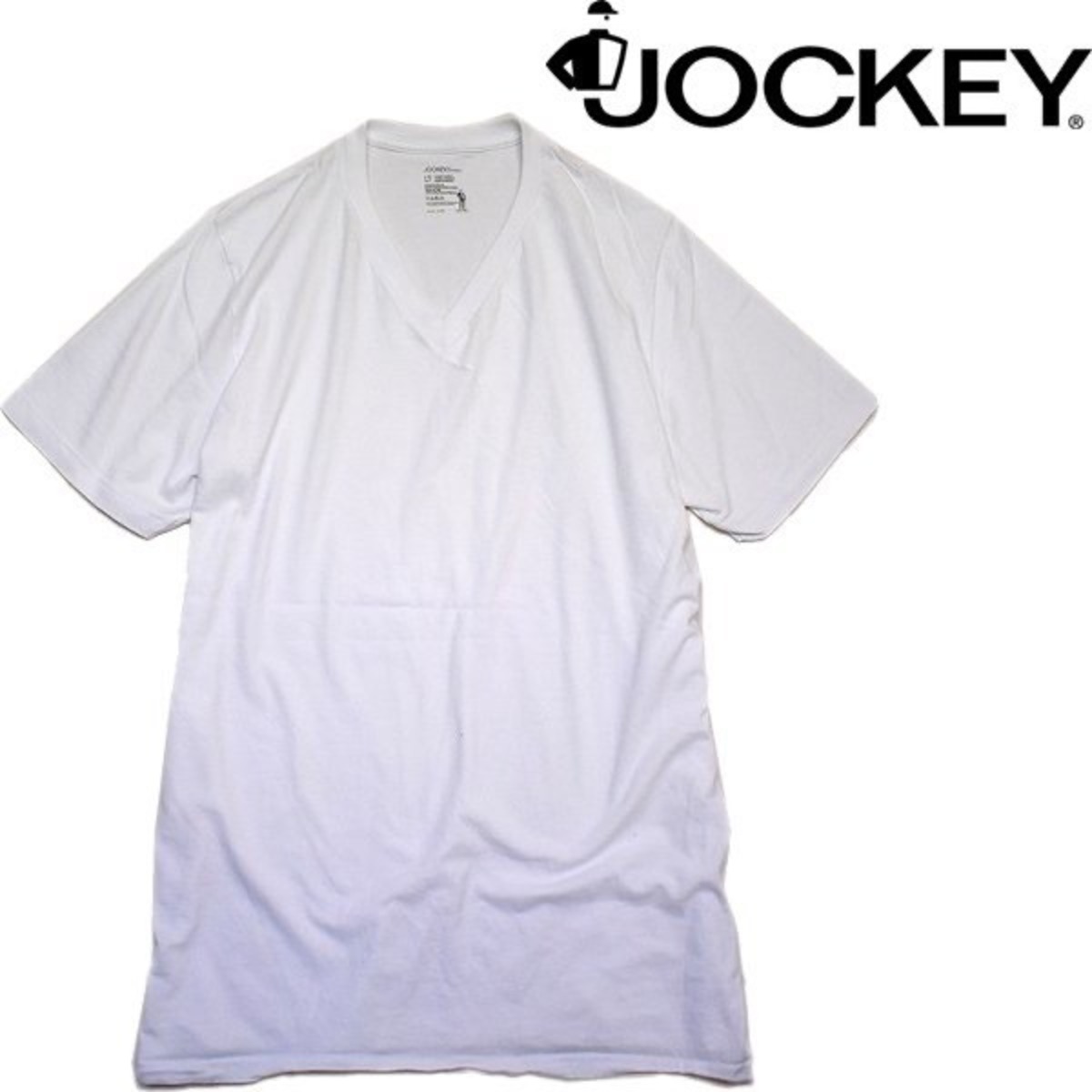 1点物 ジョッキーJOCKEY白無地VネックTシャツ古着メンズL/XLレディースOKアメカジブランド90sストリートスポーツ/ビッグサイズ中古