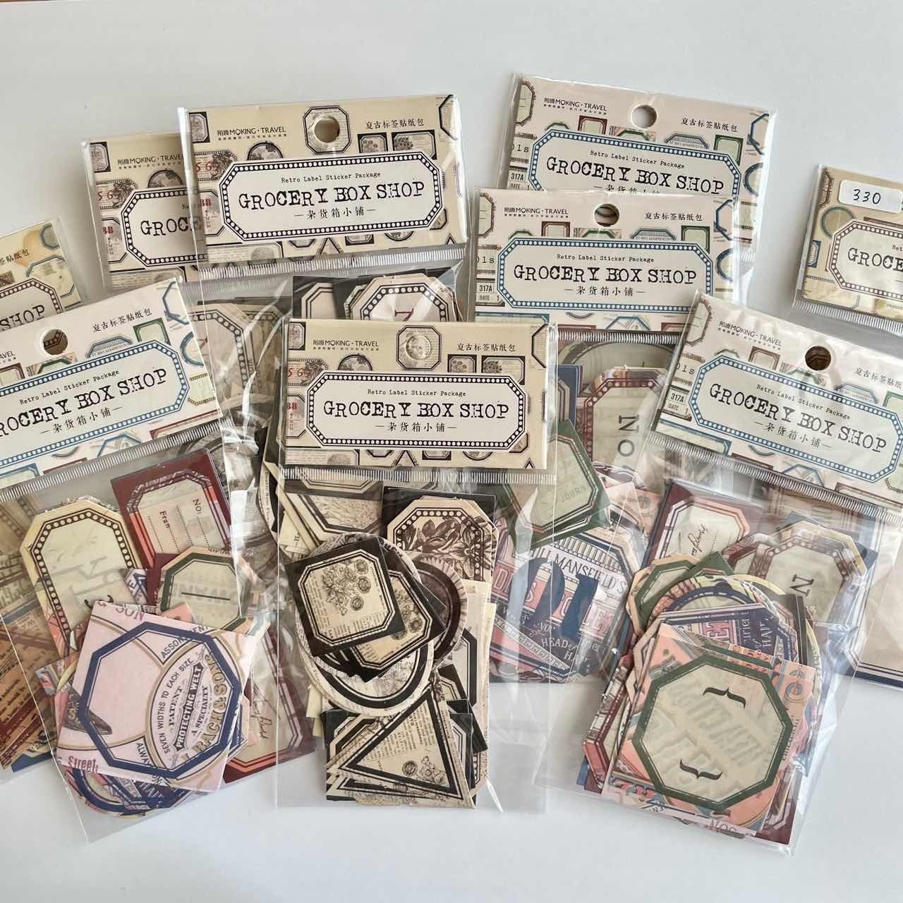 レトロラベル フレークシール|アンティークカラー ヴィンテージ調 手帳 ステッカー