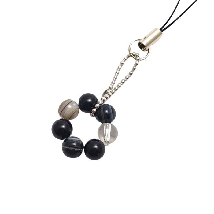 不必要な人を寄せ付けない パワーストーン ストラップ 天眼石 オニキス