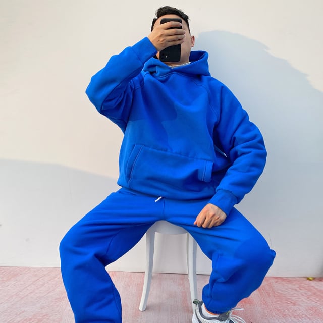 SERIES-1 メンズ 上下 セット ブルー S 予約販売】メンズ セットアップ 上下 長袖 フーディ パーカー レッド