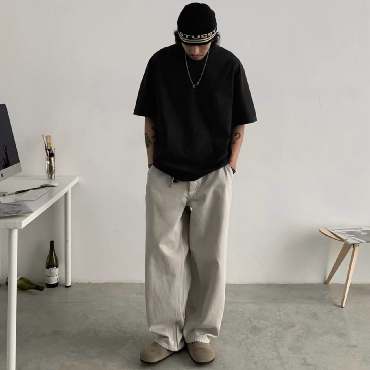 Wide full length straight pants 0394 - 8