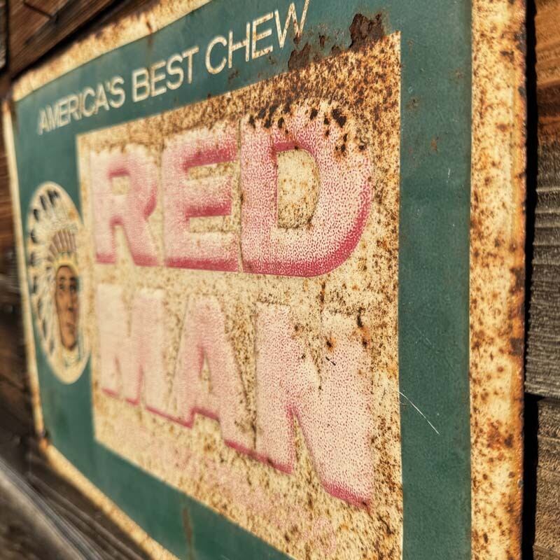 1970's US Vintage RED MAN Chewing Tobacco Embossed Metal Sign、70