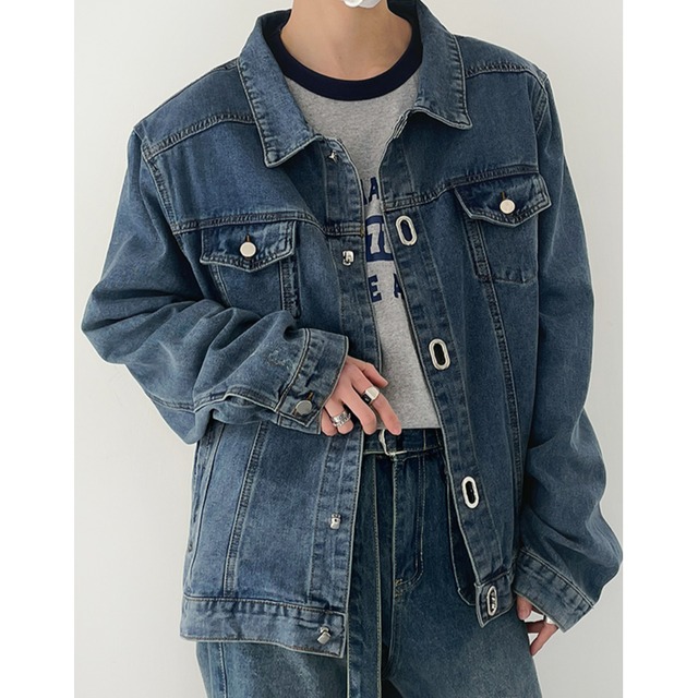 oversized patch pocket long sleeve denim jacket mr0599
