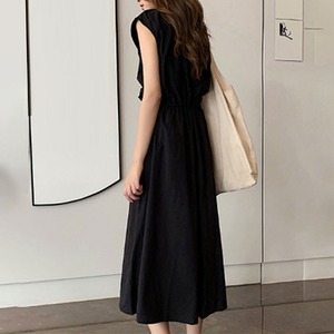 リネン ワンピース レディース 春夏 韓国 大人 かわいい きれいめ おしゃれ 綿麻 フレンチスリーブ ロングワンピース ハイウエスト Aライン 大人可愛い 大人女子