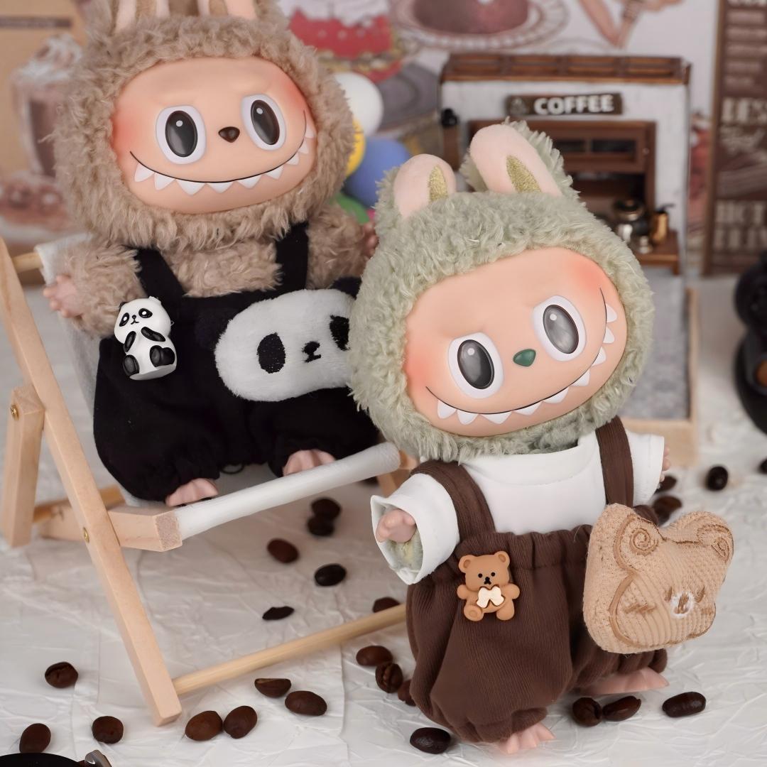 LABUBU 1-3世代用 カジュアル ホワイトTシャツ+くま/パンダ サロペット