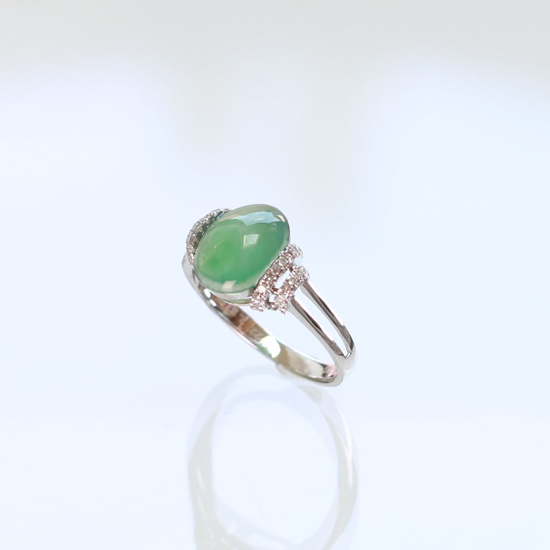 青翡翠リング K10WG green jade side diamond A貨翡翠 jd_rg2051 青翡翠リング K10WG green jade side diamond A貨翡翠 jd_rg2051