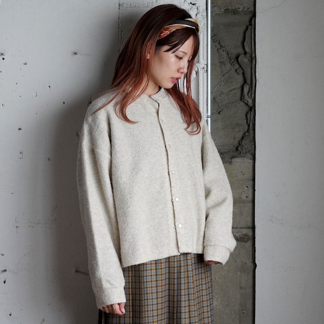 universal tissu recycle wool pile snap cardigan -off white-