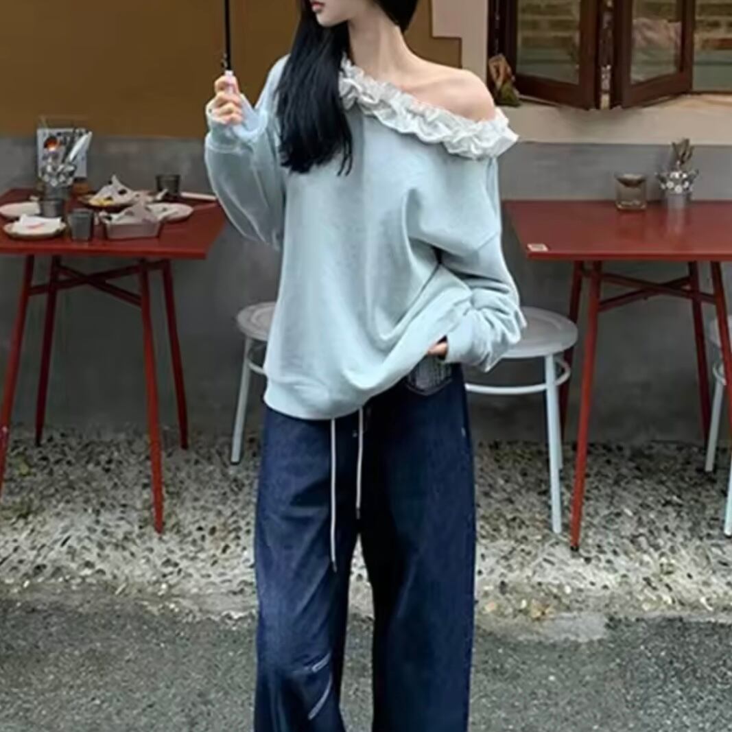 frill shoulder sweat tops