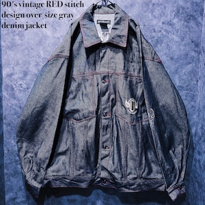 【doppio】90's vintage RED stitch design over  size gray denim jacket