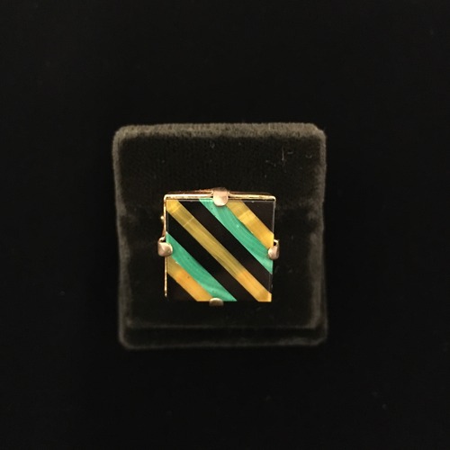 Regimental stripe mosaic stone square ring