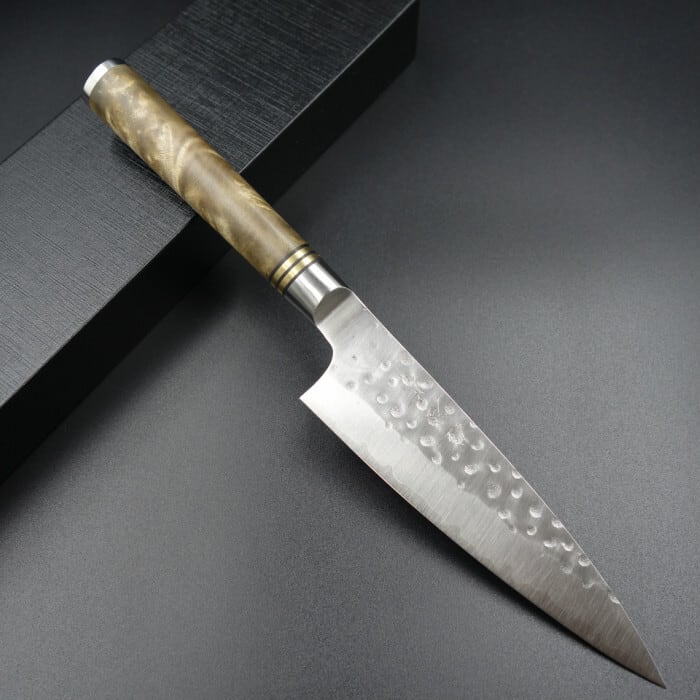 佐治作 包丁 ペティナイフ R2粉末ハイス 130mm 花梨柄 鎚目打 越前打