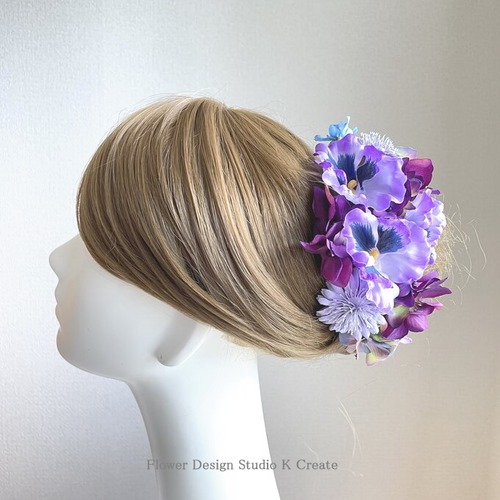 秋色の薔薇とアネモネのヘッドドレス　モーブピンク　ラベンダー色　10月　秋色　結婚式　ウェディング　髪飾り