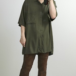 90s~ Munsingwear レーヨン 半袖 プレーン シャツ オリーブグリーン 古着 used