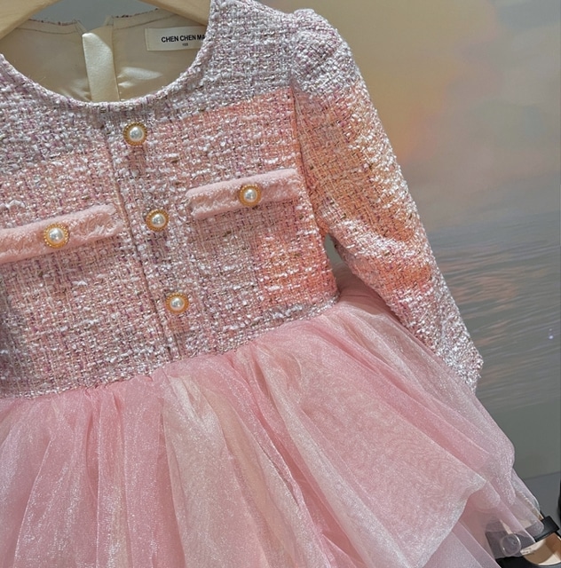 ピンク ツイード+チュールワンピース 80cm〜150cm【送料込】 ピンク ツイード+チュールワンピース 80cm〜150cm | Formal Kids