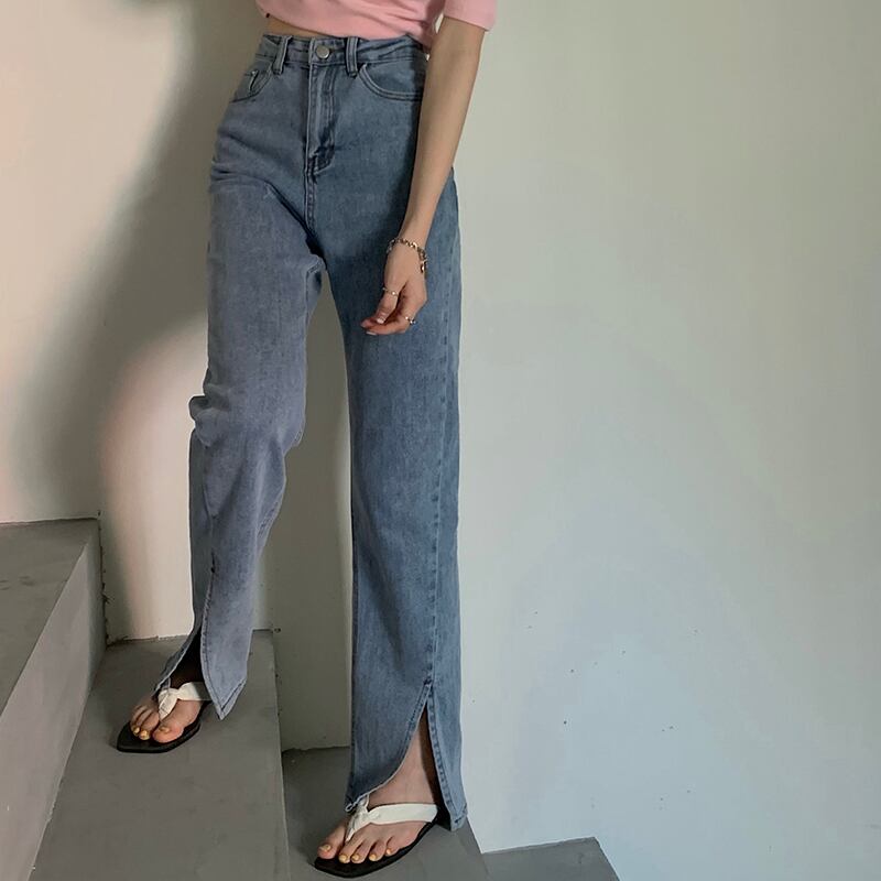 スタンダードスタイルジーンズ サマー薄手ハイウェストウェストルーズワイドレッグパンツ レトロ 夏物 ワイドパンツ ブラックストロベリース69328490916