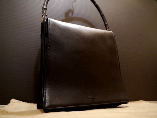 美品◆GUCCIグッチ バンブーライン スクエア型 ハンド バッグ 黒