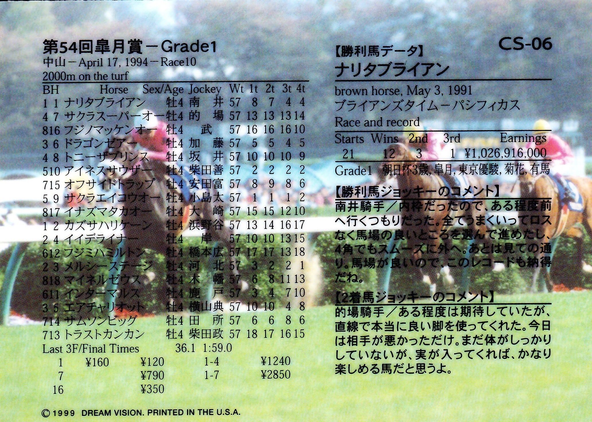 第54回 皐月賞：ナリタブライアン(銀文字ノーマル)「The Victory 1999
