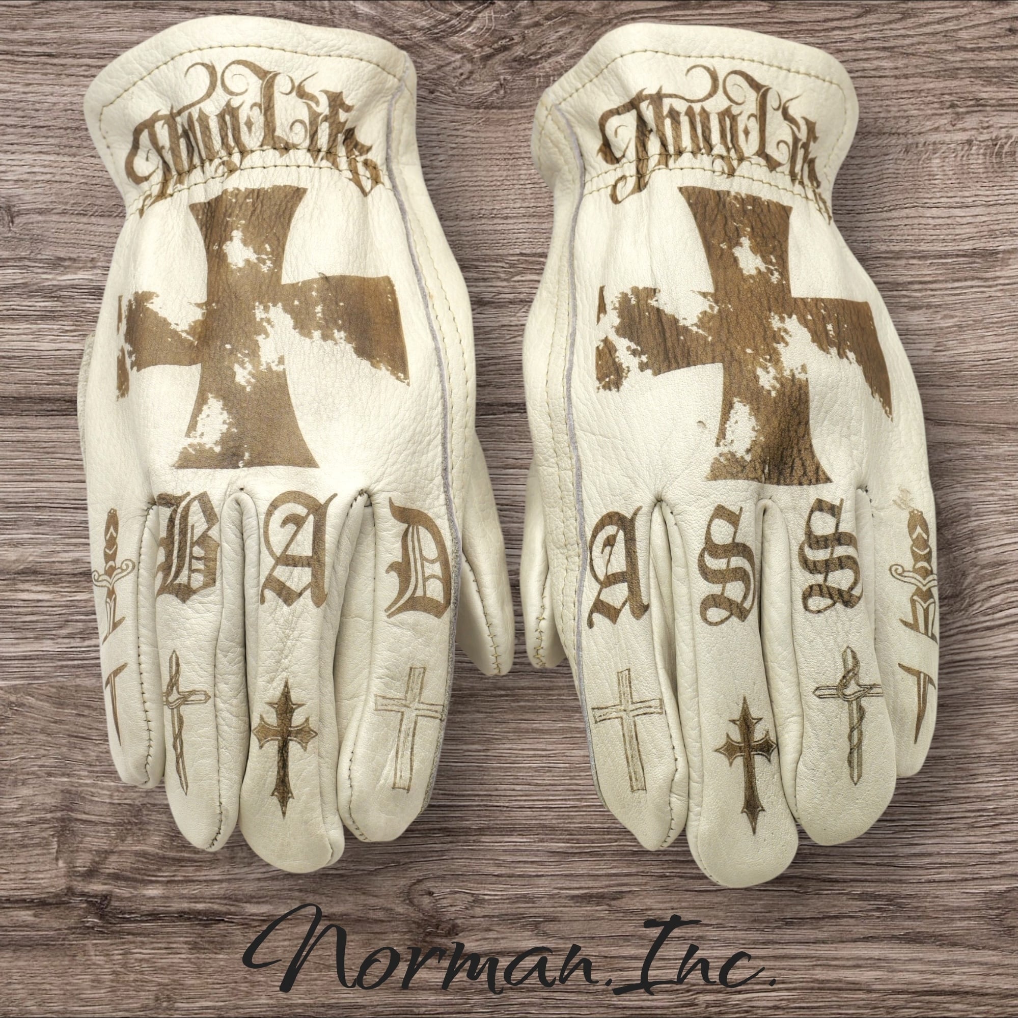 牛革 レザーグローブ アメリカン バイク ハーレー カスタム 手袋 白 M