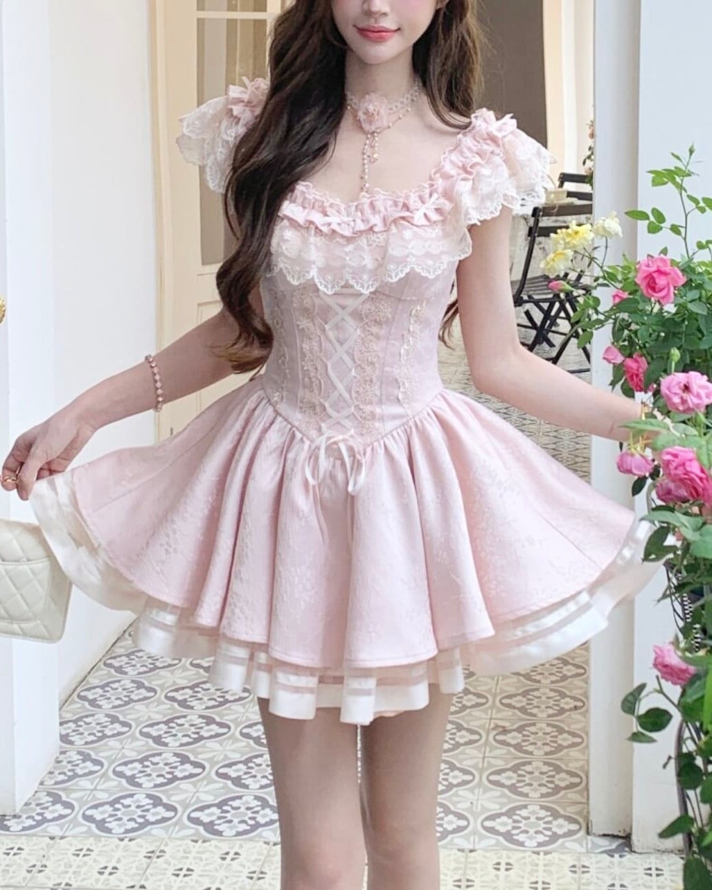 レースアップリボンスイートフリルワンピース 2508621