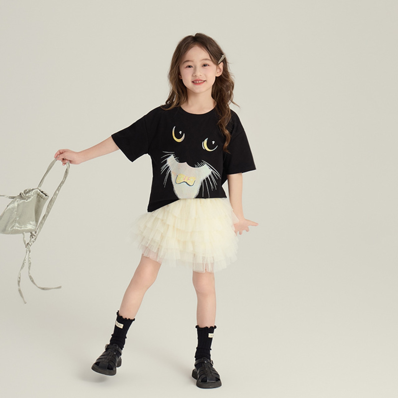 夏多重チュールベージュスカート